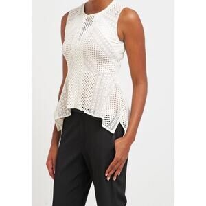 Cliché White Crochet Lace Peplum Tank Top Sleeveless Cotton Blend L NEW~NWT!!